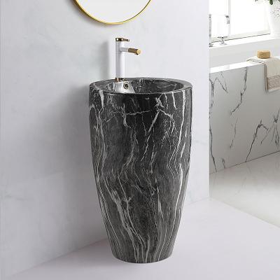 China Colorful Marble Pedestal Pedestal Modern Bathroom Custom Round Ceramic Easy Clean Sink Wash Basin Lavabo De Pie Redondo for sale