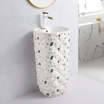 China Fashion Design Easy Clean Ceramic Attractive Marble Freestanding Basin Pedestal Sink Bathroom Hand Sink for sale