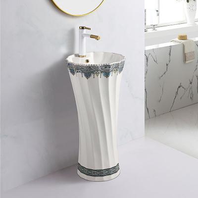 China Exclusive Fancy Wash Basin Pedestal Sink Vintage Easy Clean Floor Standing Single Hand Made Sink For Bathroom for sale