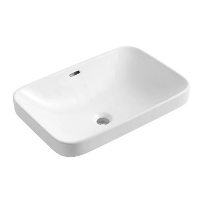 China Lavamanos Easy Clean Semi Recessed White Ceramic Cabinet Basin Bathroom Vanity Unit Sink Semi-Counter Wash Basin for sale