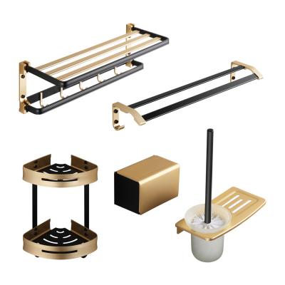 China Modern Brass Hardware Hotel Bathroom Accessories Gold Set Luxury 5 Pieces for sale