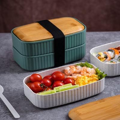 China 2-Layer Eco Fridge Food Container Set with Sustainable Bamboo Lid and Customized Logo for sale