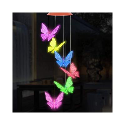 China DIFUL LANDSCAPE Solar Powered LED Spinner Lamp Light Hanging Color Changing Outdoor Romantic Butterfly Wind Chime Lights Night Lantern for sale