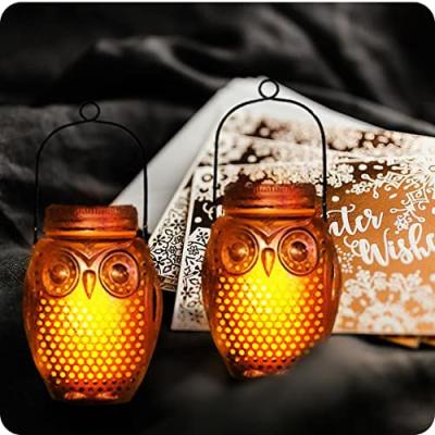 China Polycarbonate Hanging Solar Lanterns Owl Lights Outdoor Lanterns Jar Lights IP65 Waterproof Christmas Gift for Garden Patio 4 Packs for sale