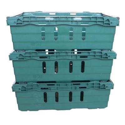 China Plastic Mesh Shallow Bale Arm Crate Fruit Picking Harvest Box Nestable And Stackable for sale