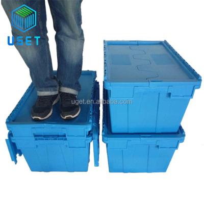 China Stored Box Warehouse Strong Delivery Logistics Storage Plastic Movable Mobile Container With Strap-lid for sale