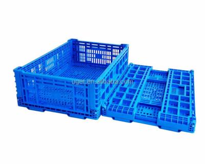 China Hot Sale Plastic Foldable Mesh Vegetable Crate Stackable Fruit Packaging Folding Basket for sale