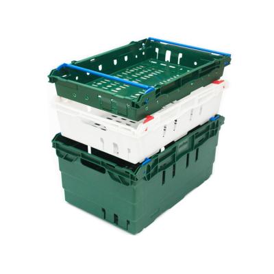 China Sustainable Shallow Stackable Stackable Plastic Bale Arm Crate Fruit Picking Harvest Box for sale