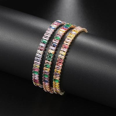 China Vintage European and American hot colorful zircon bracelet 2.5 * 5mm rectangular full  tennis bracelet cross-border  ornament for sale