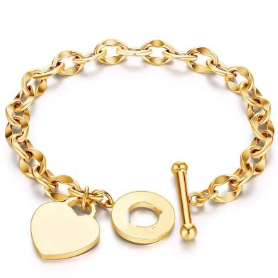 China Cute Customizable niche design INS wind titanium steel women's bracelet OT buckle love stainless steel heart-shaped bracelet for sale