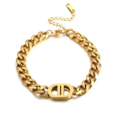 China BOHEMIA Gold Double D Titanium Steel Bracelet for Girls High Grade Stainless Steel Hexagonal Grinding Cuban Bracelet INS Chain Bracelet for sale