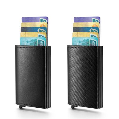 China RFID Blocking Protects Fashion Hot Trend Amazon Ultra Thin Automatic Automatic RFID Leather Cover Blocking Card Wallet for sale