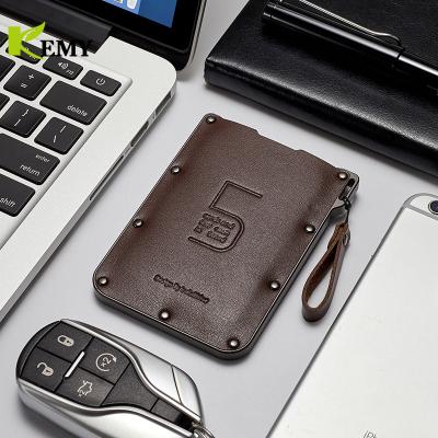 China Luxury Genuine Leather Business Men's Business Wallet Card Holder Vintage Slim Card Holder Genuine Leather Smart Card Credit Card Holder for sale