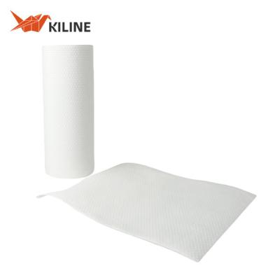 China Wood Pulp PP Infused White Disposable Kitchen Towel Rolls Cleaning Cloths OEM Logo for sale