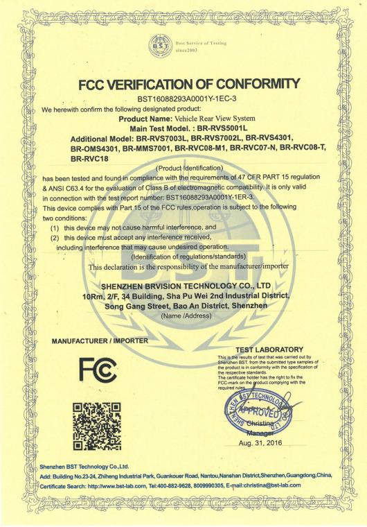 FCC - Shenzhen Brvision Technology Co., Ltd.