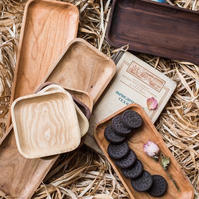 China Wholesale Custom Solid Wood Rectangular Wooden Serving Tray Viable Dinner Dish Walnut Tray Wooden Dishes for sale