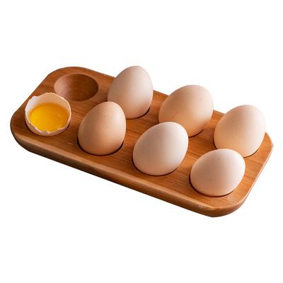 China Sustainable Solid Wood Wooden Egg Tray Wooden Egg Storage Box Lattice Egg Rack Household Double Tier for sale