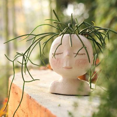 China Resin cactus succulent planter flower face planter head pot planter minimalist with drainage hole flowerbx for sale