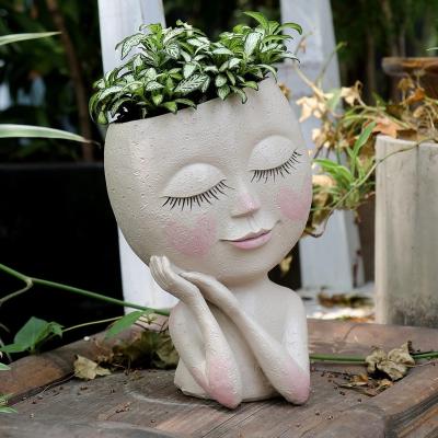 China Wholesale Custom Oval Art Ornament Flower Pot Resin White Flower Pot Statue Sculpture Decoration Nordic for sale