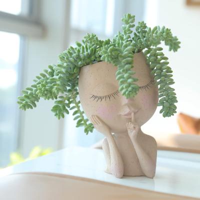 China Wholesale Minimalist Manufacturers Girls Face Garden Head Decor Container Planter Flower Table Ornament for sale