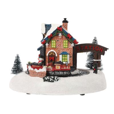 China Europe Little Christmas Train Will Light And Have Music Snowman House Christmas Gift Resin Crafts for sale