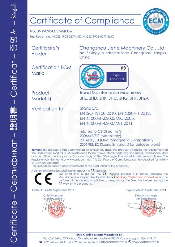 CE - Changzhou Jiehe Machinery Co., Ltd.