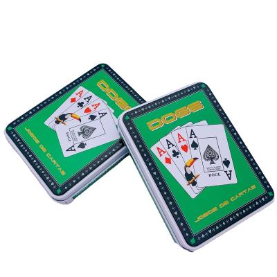 China Centralized Supply 2 DOGE 30mm Plastic Poker Playing Card Spare Plastic Deck In Tin Box 57*87mm for sale