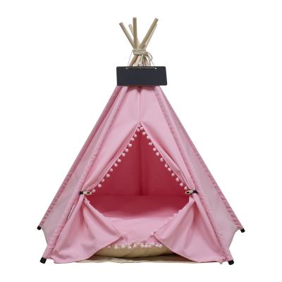 China China Pink Pet Teepee Tent House Breathable Foldable Foldable Cat Bed Wooden Dog Bed With Cushion for sale