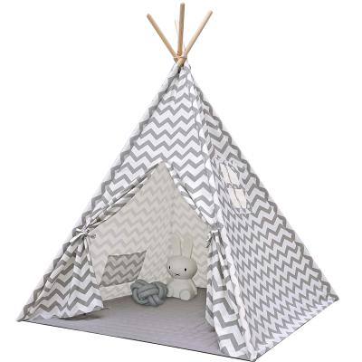 China Sports Toy Boy Girl Indoor Outdoor Play Gray Chevron Heavy Cotton Canvas Teepee Tent For Kids for sale