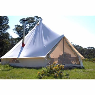 China 5M 5M Outdoor Waterproof Canvas Bell Tent Cotton Canvas Beige Camping Bell Tent for sale