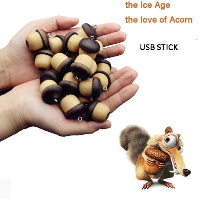 China Mini Acorn Wood USB Flash Drive , Large Capacity Thumb Drive with Keychain Attached for sale