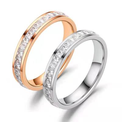 China Web Friendly E-Co Celebrity Diamond Ring Lovers Stainless Steel Diamond Ring Set for sale