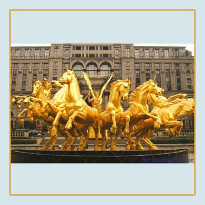 China Large Outdoor Cast Europe Apollo Chariot Horse Metal Art Gold Bronze Sculpture for sale