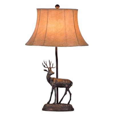 China Modern American style countryside table lamp PU sheepskin lampshade looking back Elk resin table lamp for sale