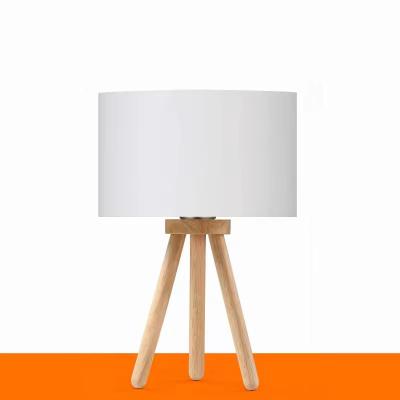 China Newly-designed Marglice Modern Style Wooden Material Tripod Shape Design Simple Elegant Classic Cute Fabric Lampshade Table Lamp For Bedroom for sale