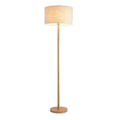 China Contemporary Chinese Simply KD Natural Wood Standing lamp for indoor Living Room Small Package Decorate KD Fabric Shade Wood Floor Lamp for sale