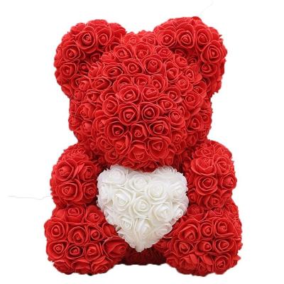 China Artificial Foam Teddy Rose Bear With Heart Foam Bear Valentines Day Gift 25cm 40cm 60cm 70cm Artificial Flower for sale