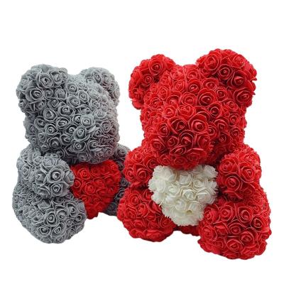 China Cute Valentine's Day Gift Rose Teddy Bear With Heart 25cm Creative Simulation Eternal Doll Foam Bear Valentine's Day Flower for sale