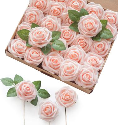 China Beautiful Colorful Artificial Flower Lusia PE Foam Rose Flower Weeding Decoration Hot Selling 25cm Stem DIY Soap Flower Head For Valentine's Day for sale