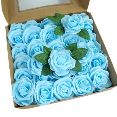 China Beautiful Colorful Artificial Flower PE Rose Flower DIY Wedding Real Touch Foam Rose Heads Bouquet 25 Pcs Artificial For Party Birthday Layout Decoration for sale