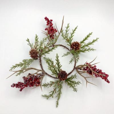 China Wholesale 15cm Outdoor Indoor Decoration Christmas Artificial Garlands For Front Door Wreath Red Berries Pine Cone Decorative Garlands for sale