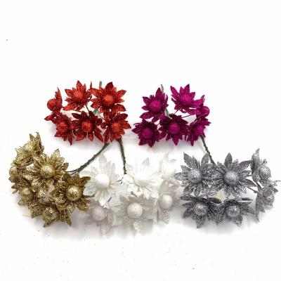 China New Artificial Party Glitter Flowers Valentine's Day Gift DIY Weeding Decorations Glitter Flower Arrangement Craft For Christmas for sale