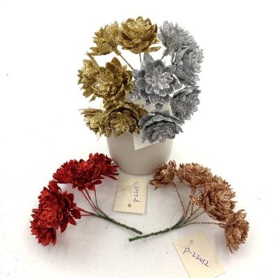 China Hot Selling 3CM Party Christmas Decoration Small Flower Glitter Foam Ornament Artificial Flower DIY Weeding Simulated Flower Head for sale