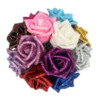 China Gold Rose Flower Pe Foam Artificial Rose Flower Heads For Wedding Birthday Party Valentine's Day Decoration Christmas Party Glitter 7cm for sale