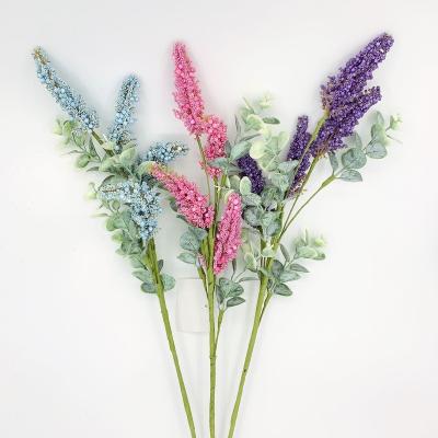 China High Quality Hand Made Lavender Artificial Plant Garden Decoration Artificial Flower Spring Stem Green Plastic Long Leaves for sale