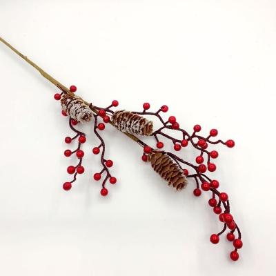 China 2022 New Artificial Branch Decor Christmas Pine Cone Flower Plastic Decorations 60CM Decorated Natural Red Berry Branch for sale