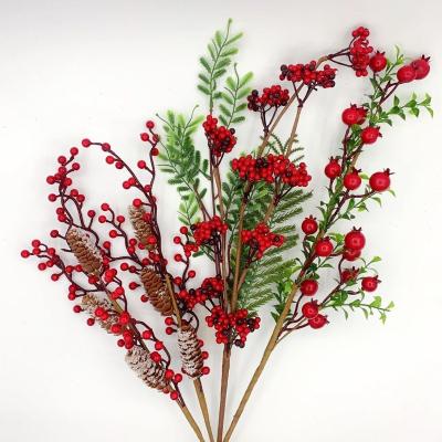 China Top Plastic Simulation China Artificial Pomegranate Simulated Moss Fruit Long Branches For Garden Festival Decoration for sale