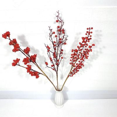 China New Style Christmas Red Bean Plastic Berry Branch Artificial Flower For Christmas And New Year Accessories For Home Decoration for sale