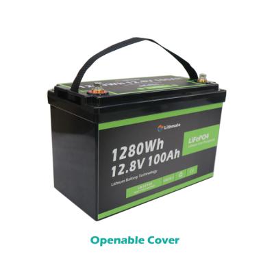 China Long Life Easy Open Cover Lithium Iron Phosphate Battery 12V 100A BMS 12V 100Ah LiFePO4 Built-in Battery for sale