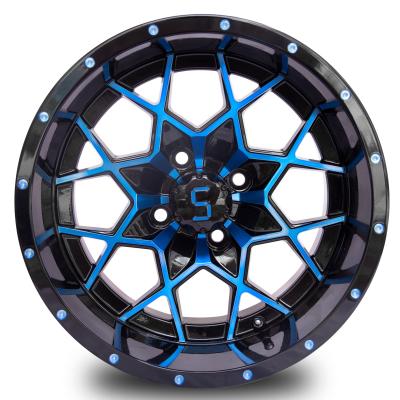 China Customizable 14 Inch Golf Cart Rims Blue Glossy Black Aluminum Alloy Rims ET-25 for sale